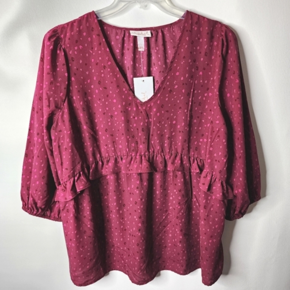 Isabel Maternity Blouse Burgundy Berry Print Size Large Pregnancy Top NWT